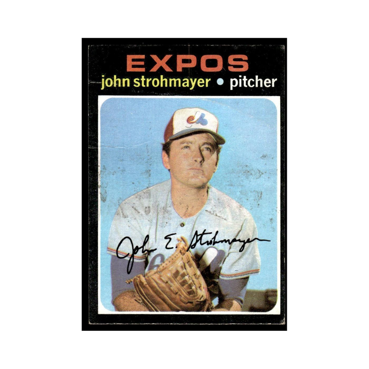 1971 Topps Baseball Card (Damaged) John Strohmayer RC Montreal Expos #232