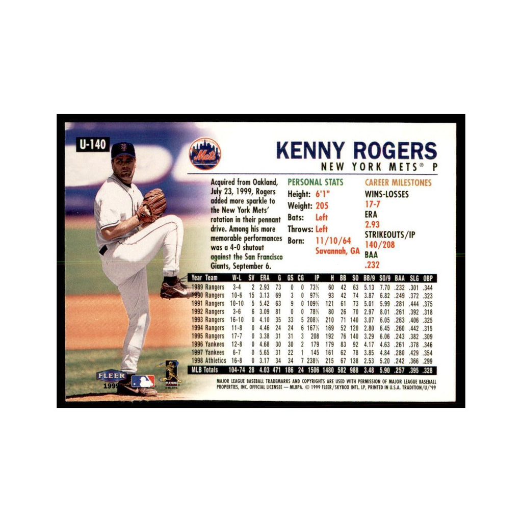 1999 Fleer Tradition Update Kenny Rogers Baseball Cards #U-140