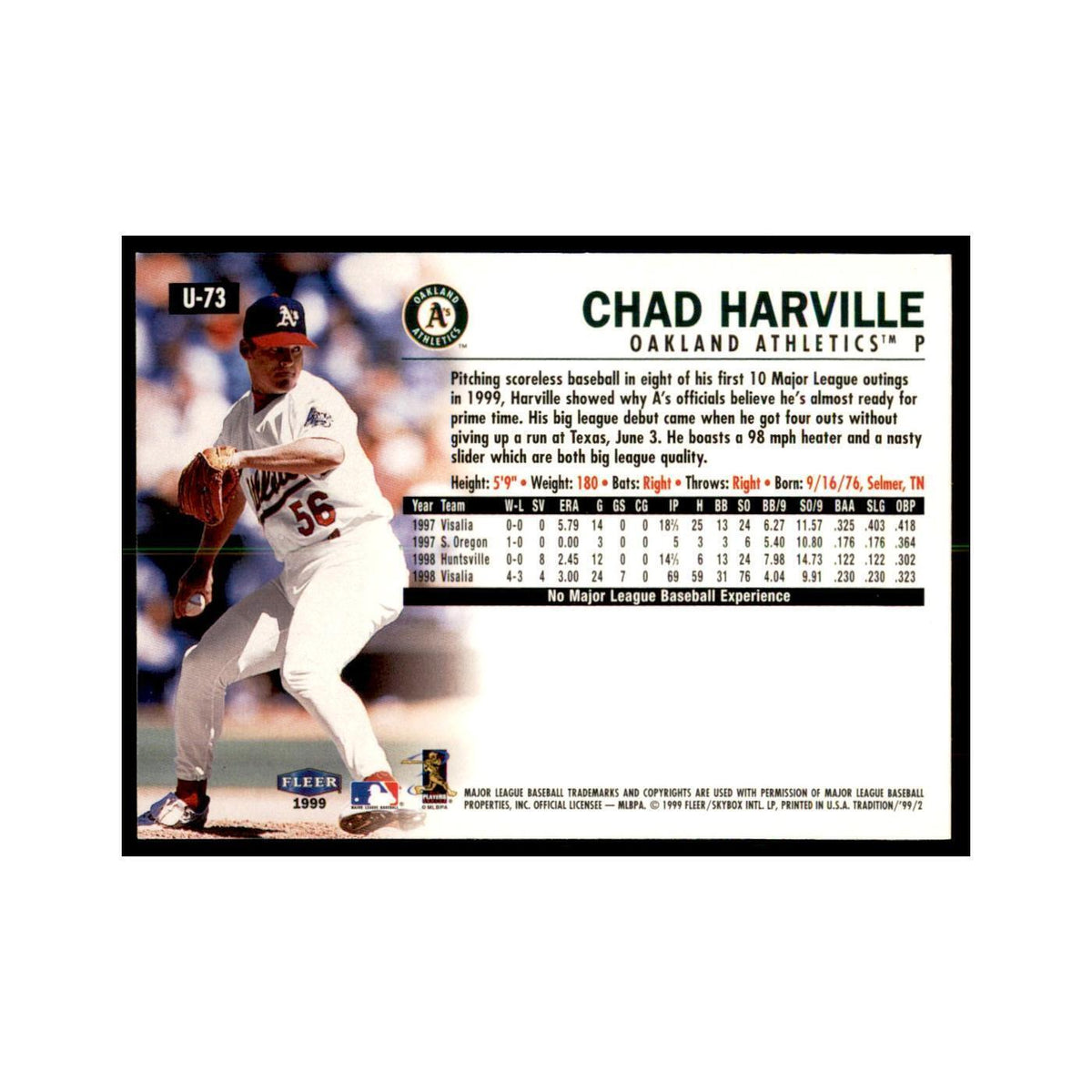 1999 Fleer Tradition Update Chad Harville Baseball Cards #U-73