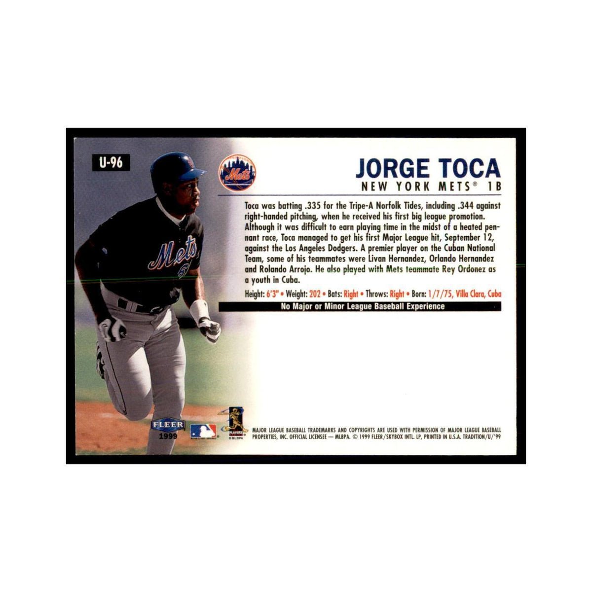 1999 Fleer Tradition Update Jorge Toca Baseball Cards #U-96