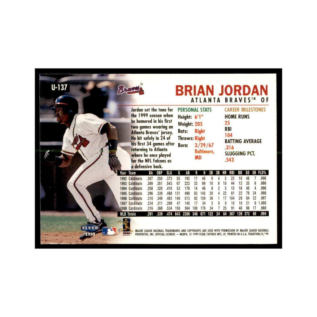 1999 Fleer Tradition Update Brian Jordan Baseball Cards #U-137