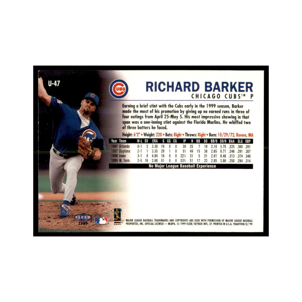 1999 Fleer Tradition Update Richard Barker Baseball Cards #U-47