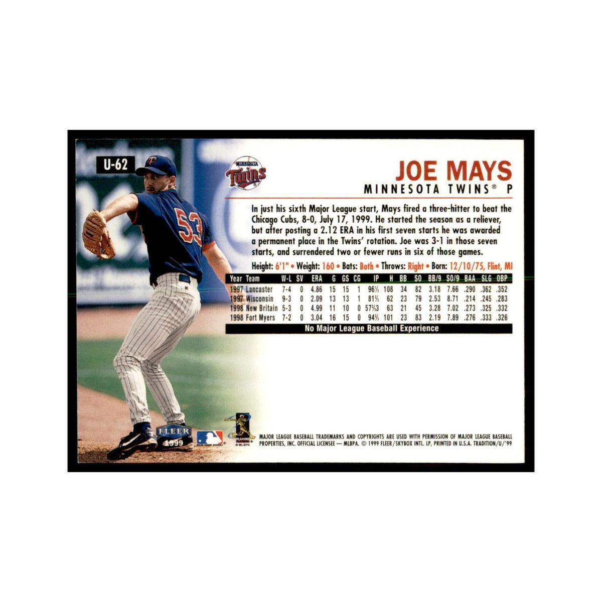 1999 Fleer Tradition Update Joe Mays Baseball Cards #U-62
