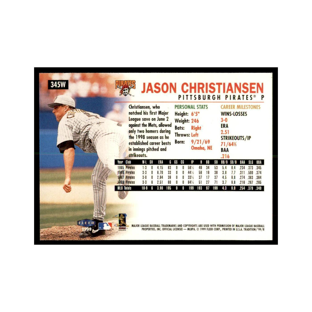 1999 Fleer Tradition Jason Christiansen Baseball Cards #345W