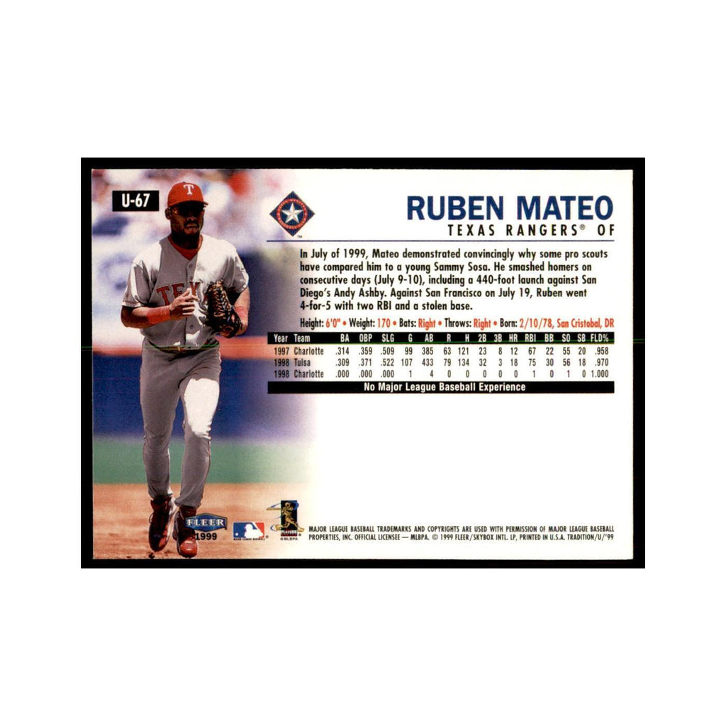 1999 Fleer Tradition Update Ruben Mateo Baseball Cards #U-67
