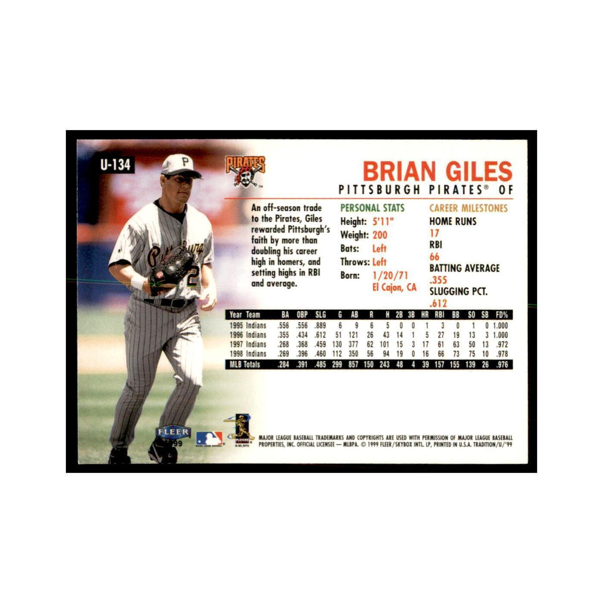 1999 Fleer Tradition Update Brian Giles Baseball Cards #U-134