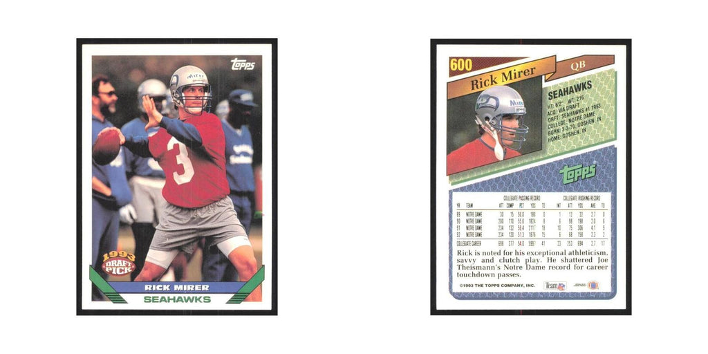 1993 Topps Rick Mirer RC Seahawks #600
