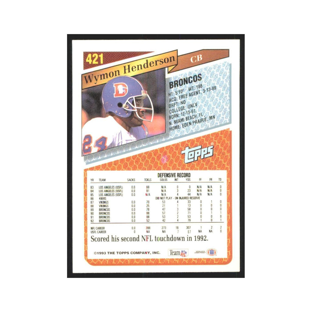 1993 Topps Wymon Henderson Broncos #421