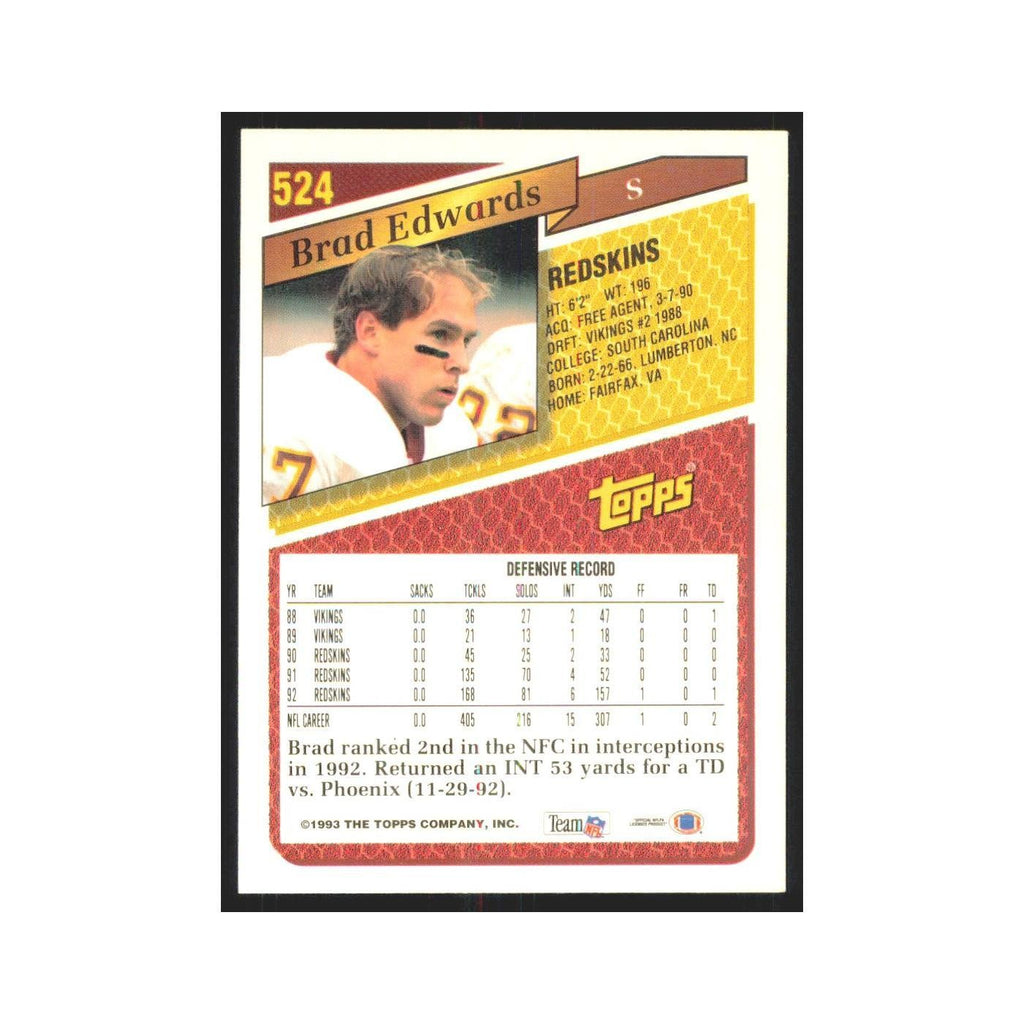 1993 Topps Gold Brad Edwards Redskins #524