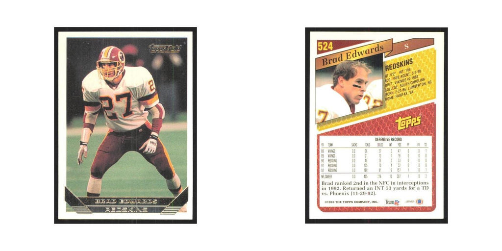 1993 Topps Gold Brad Edwards Redskins #524