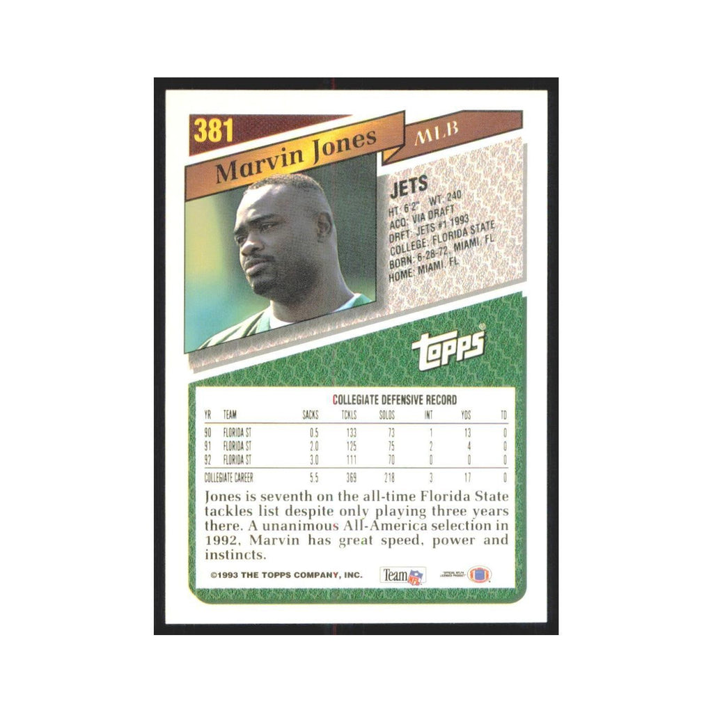 1993 Topps Marvin Jones RC Jets #381