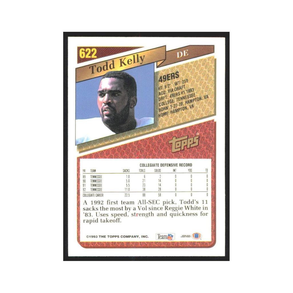 1993 Topps Gold Todd Kelly RC 49ers #622