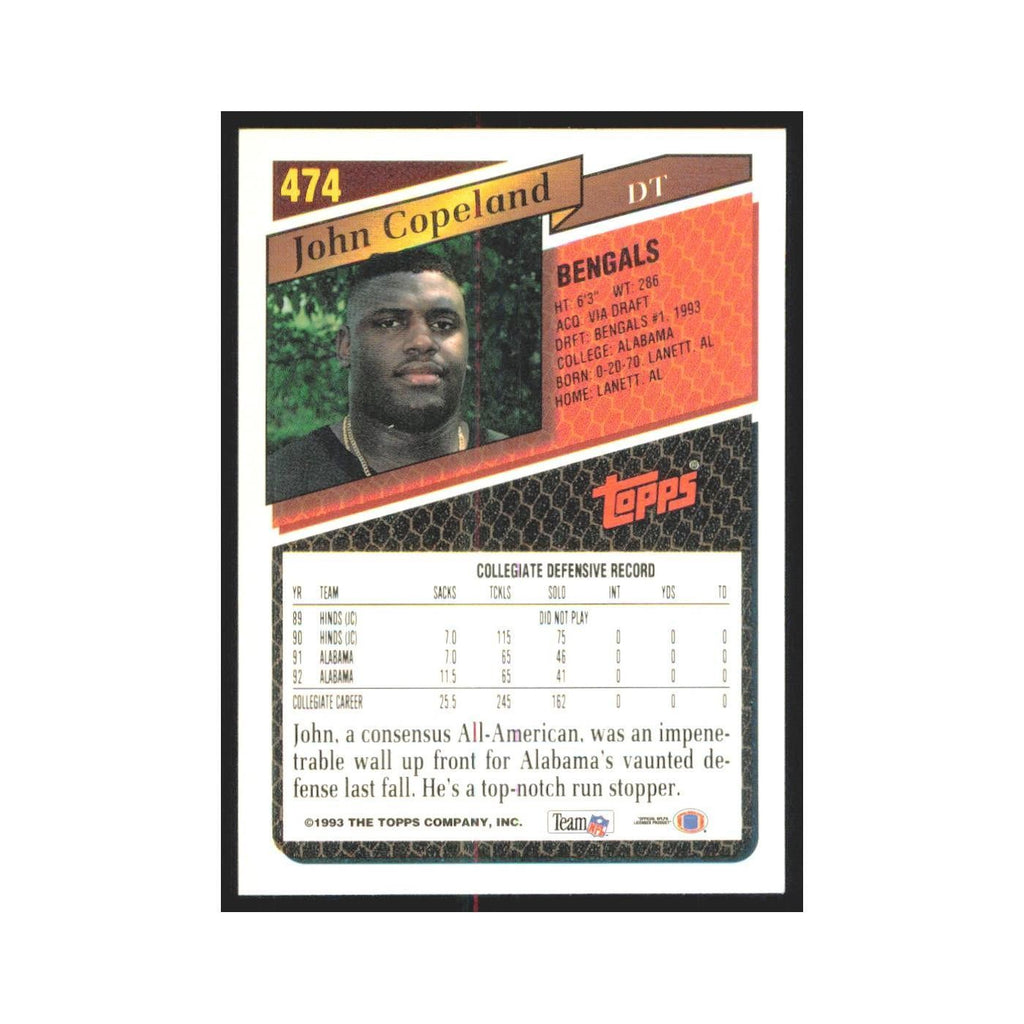 1993 Topps John Copeland RC Bengals #474