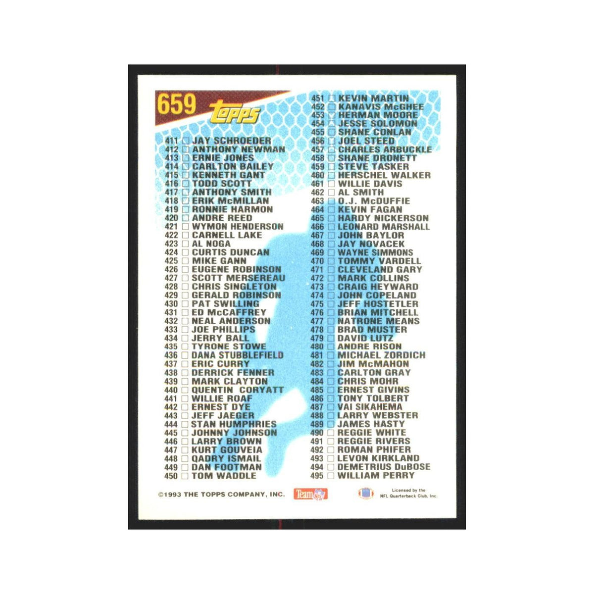 1993 Topps Checklist 330-495 RC #659