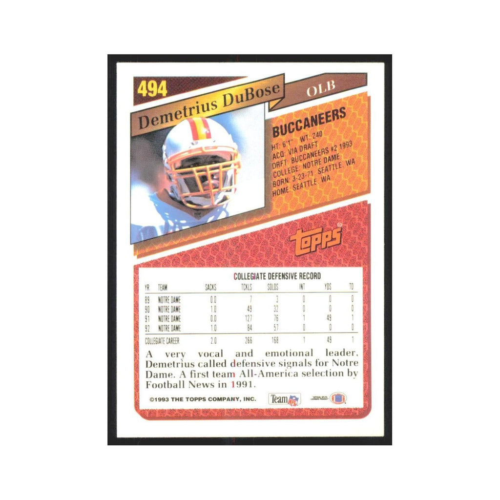 1993 Topps Demetrius DuBose RC Buccaneers #494