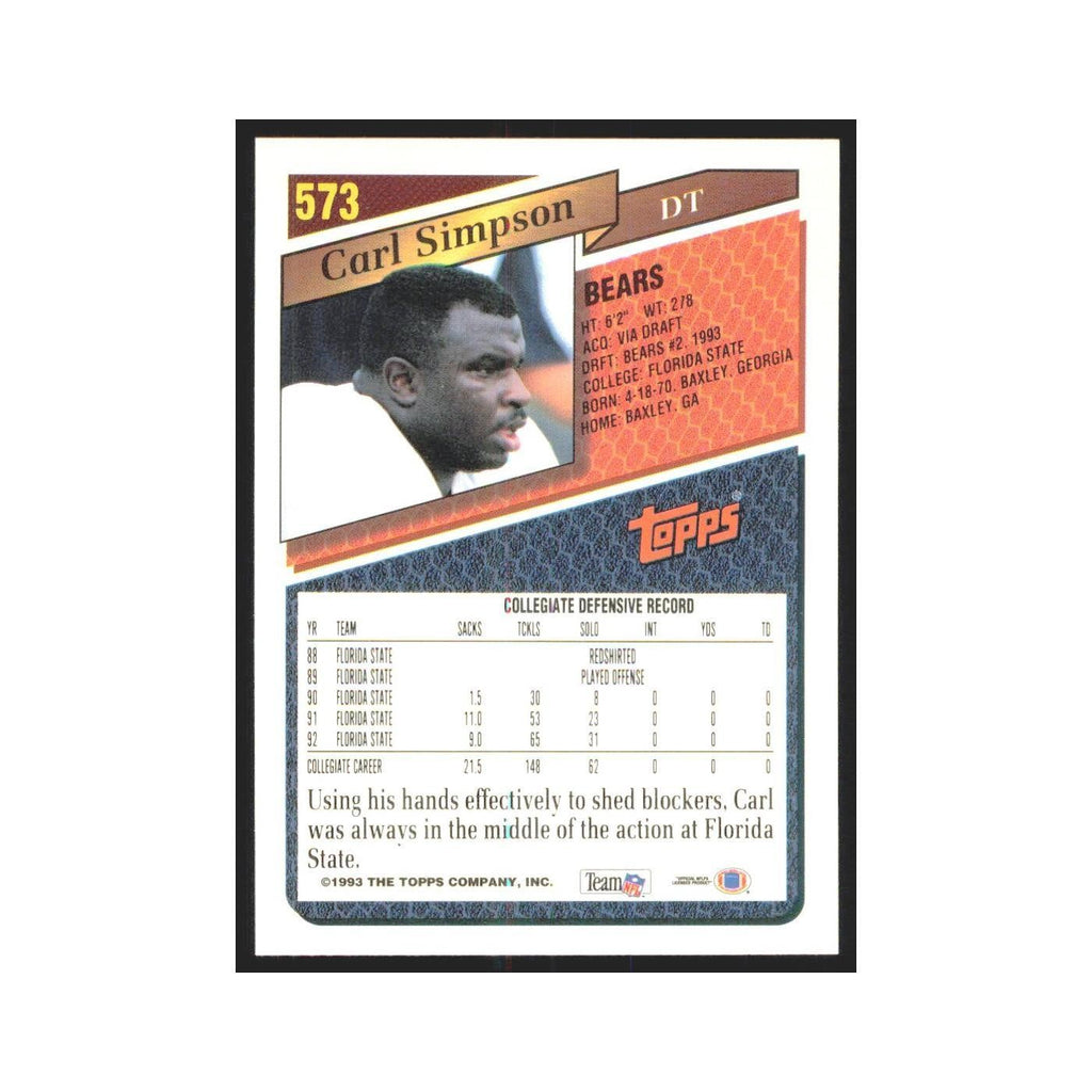 1993 Topps Carl Simpson RC Bears #573