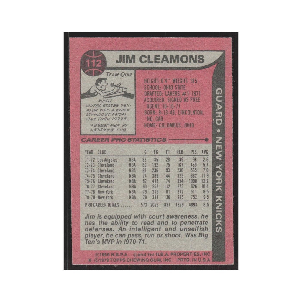 1979 Topps Jim Cleamons Knicks #112