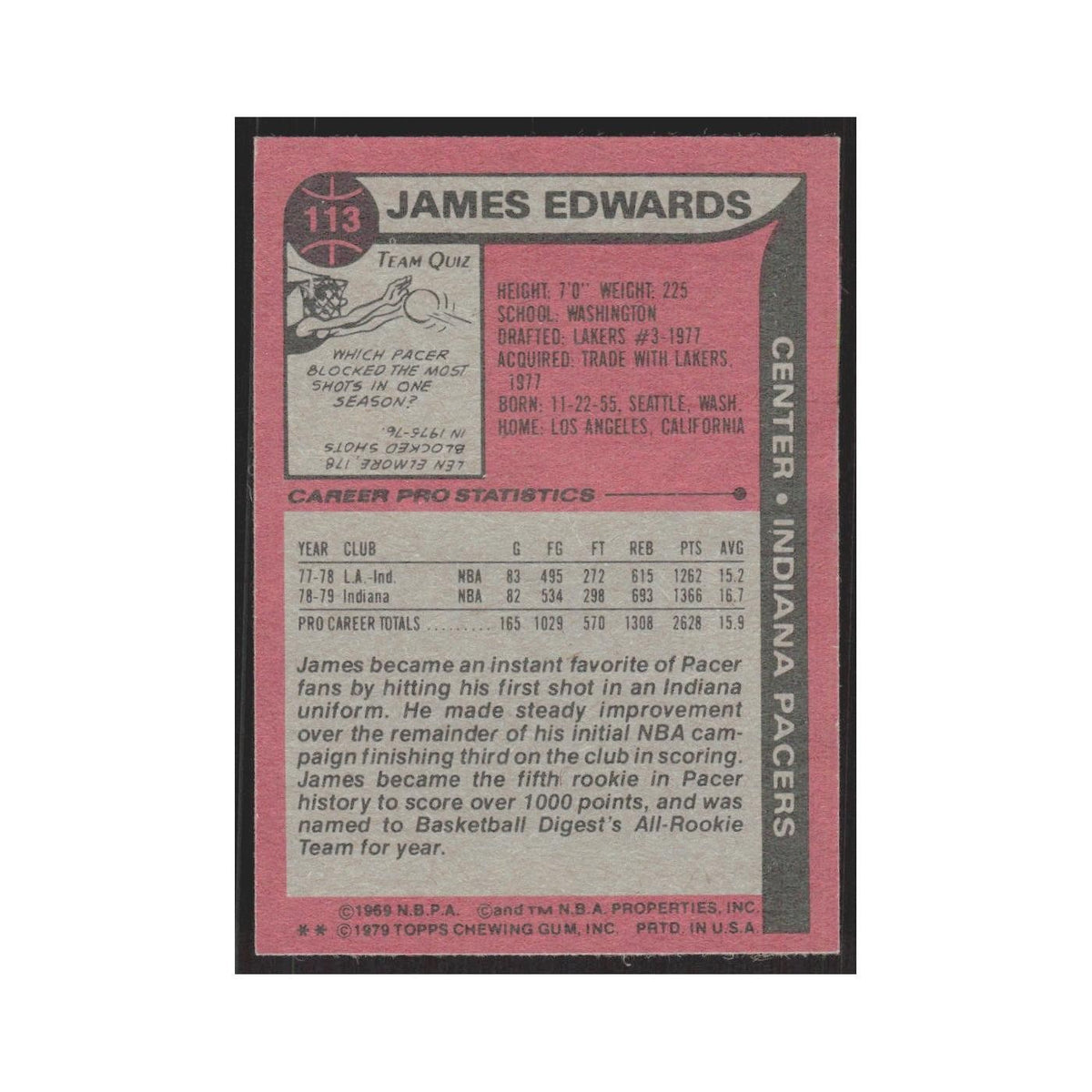 1979 Topps James Edwards Pacers #113
