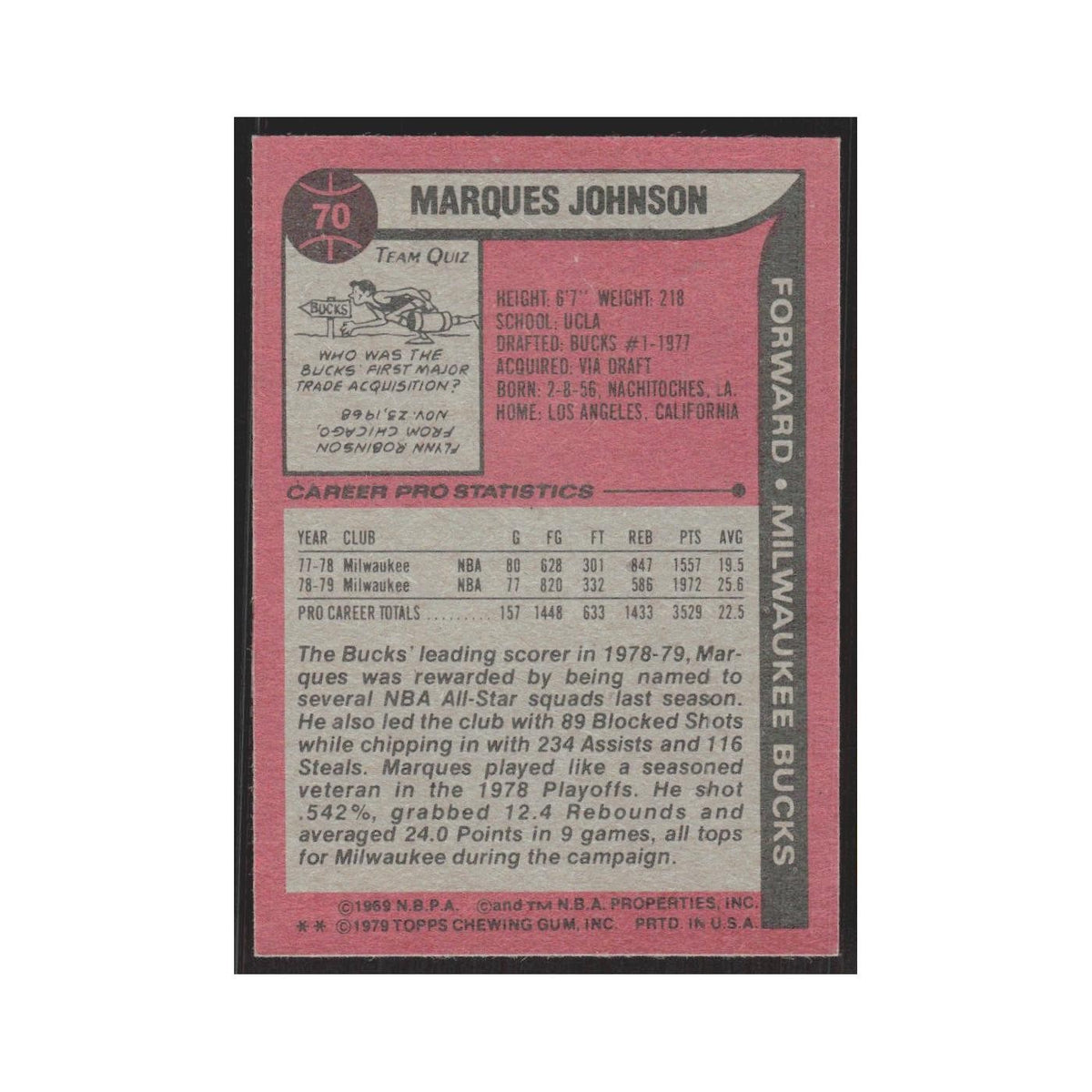 1979 Topps Marques Johnson Bucks #70