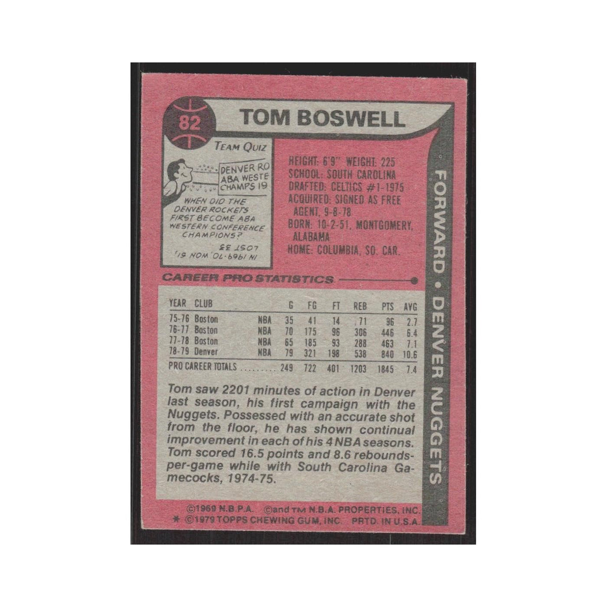 1979 Topps Tom Boswell Nuggets #82