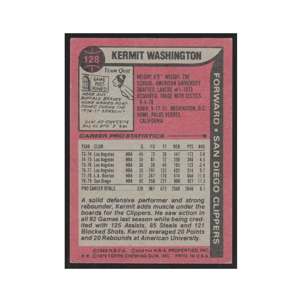 1979 Topps Kermit Washington San Diego Clippers #128