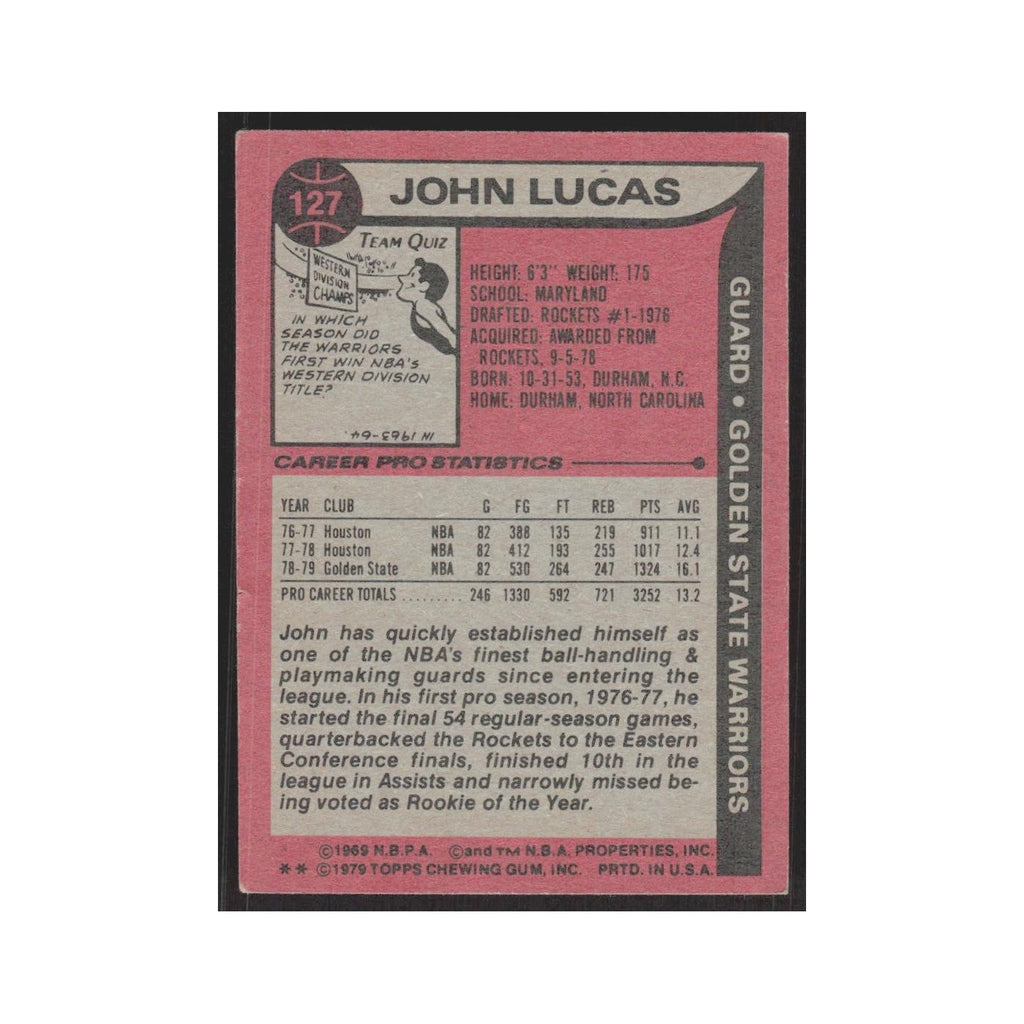 1979 Topps John Lucas Golden State Warriors #127