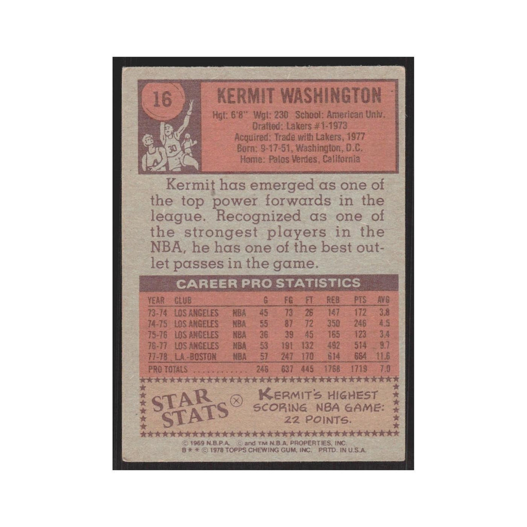 1978 Topps Kermit Washington Celtics #16