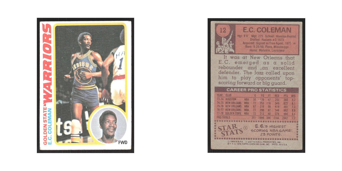 1978 Topps E.C. Coleman Golden State Warriors #12