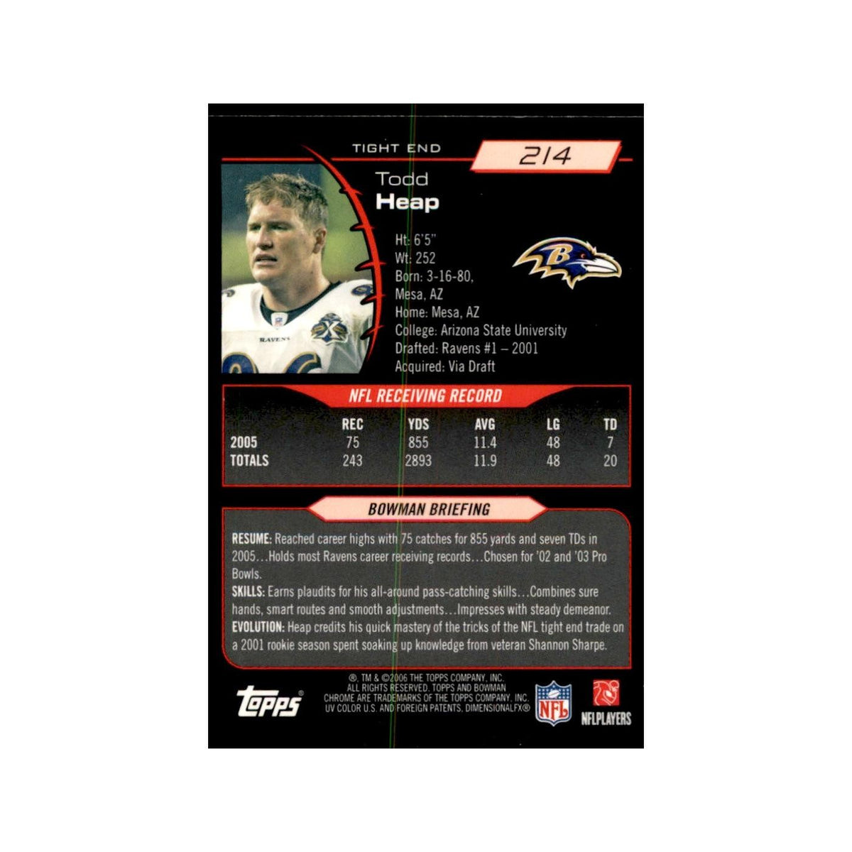 2006 Bowman Chrome Todd Heap Ravens #214