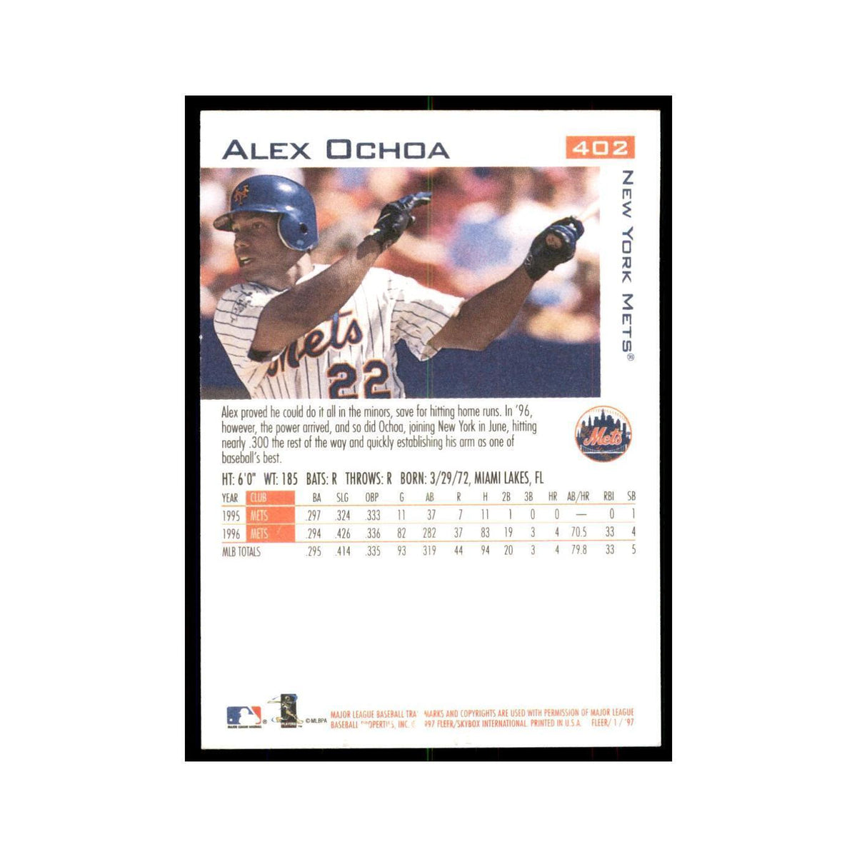 1997 Fleer Alex Ochoa Baseball Cards #402