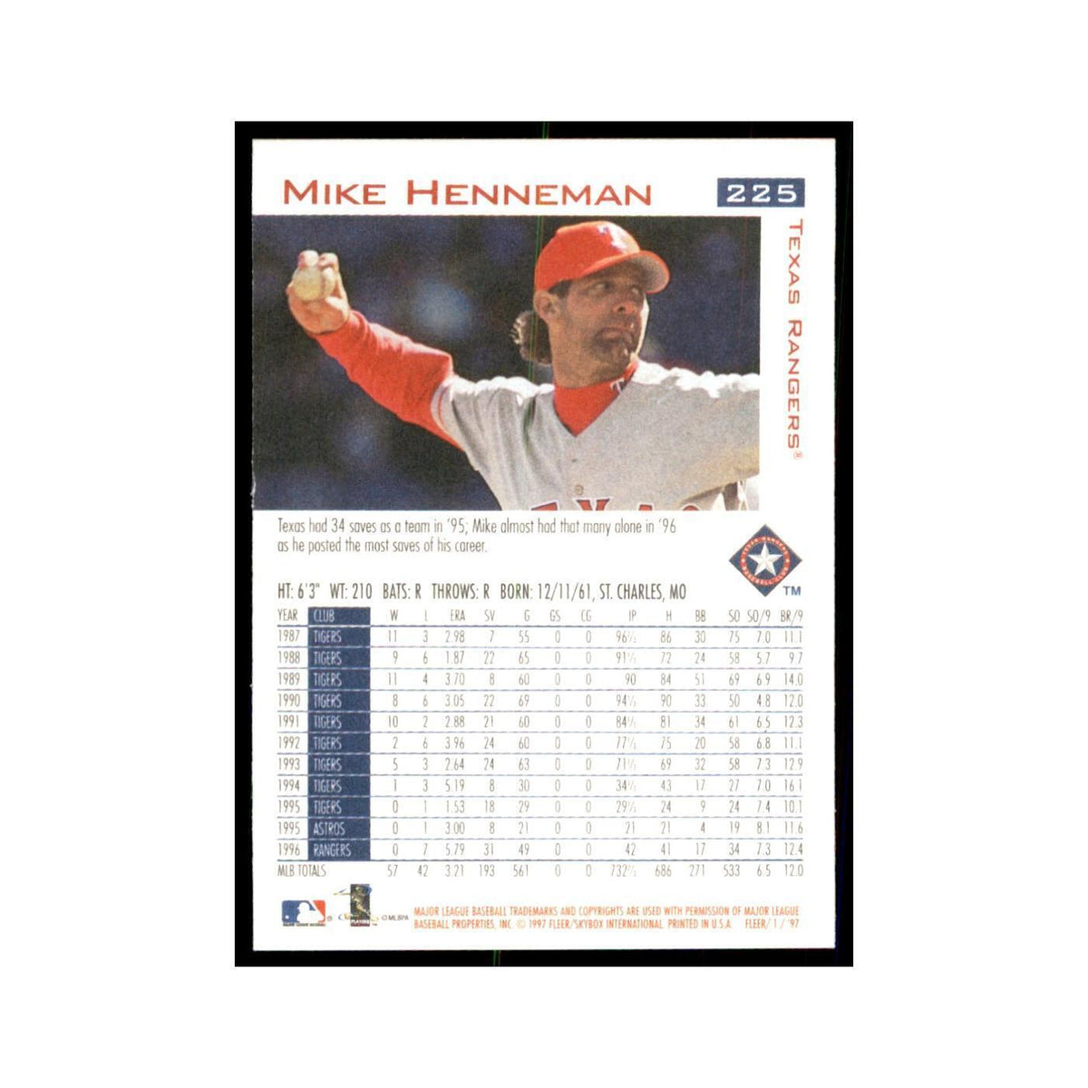 1997 Fleer Mike Henneman Baseball Cards #225