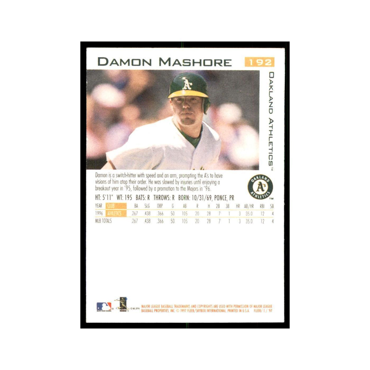 1997 Fleer Damon Mashore Baseball Cards #192
