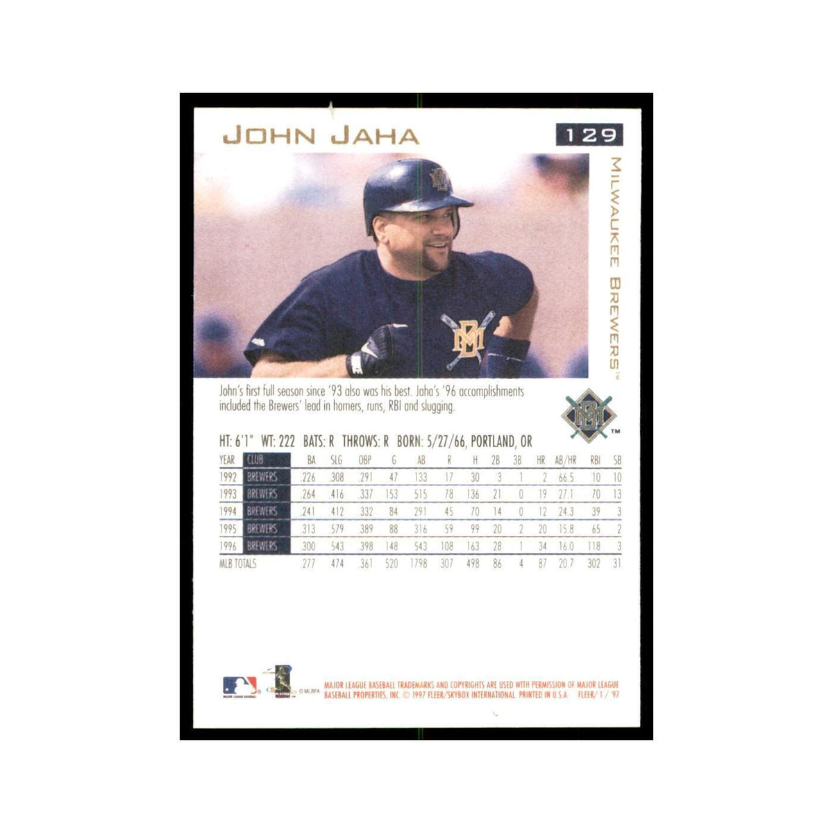 1997 Fleer John Jaha Baseball Cards #129