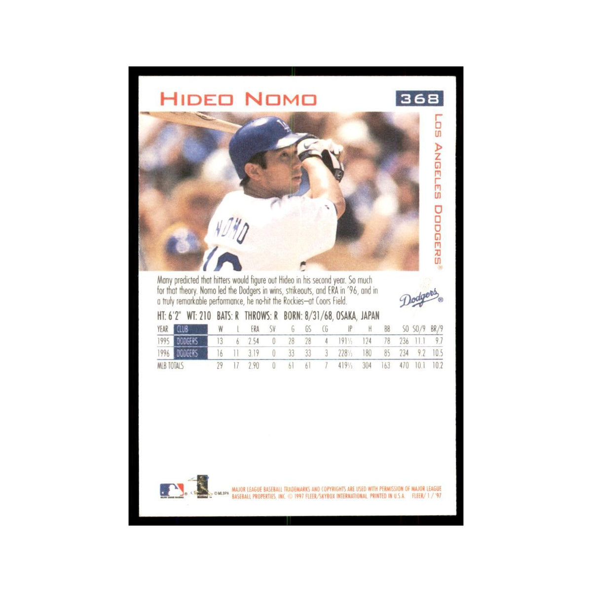 1997 Fleer Hideo Nomo Baseball Cards #368