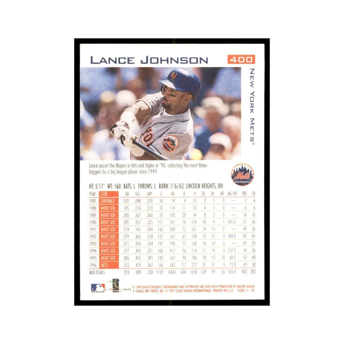 1997 Fleer Lance Johnson Baseball Cards #400