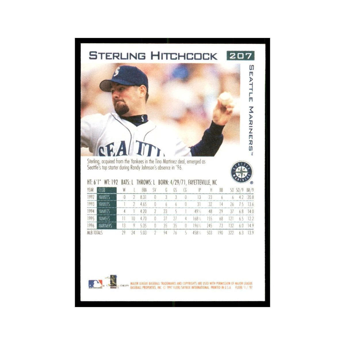 1997 Fleer Sterling Hitchcock Baseball Cards #207