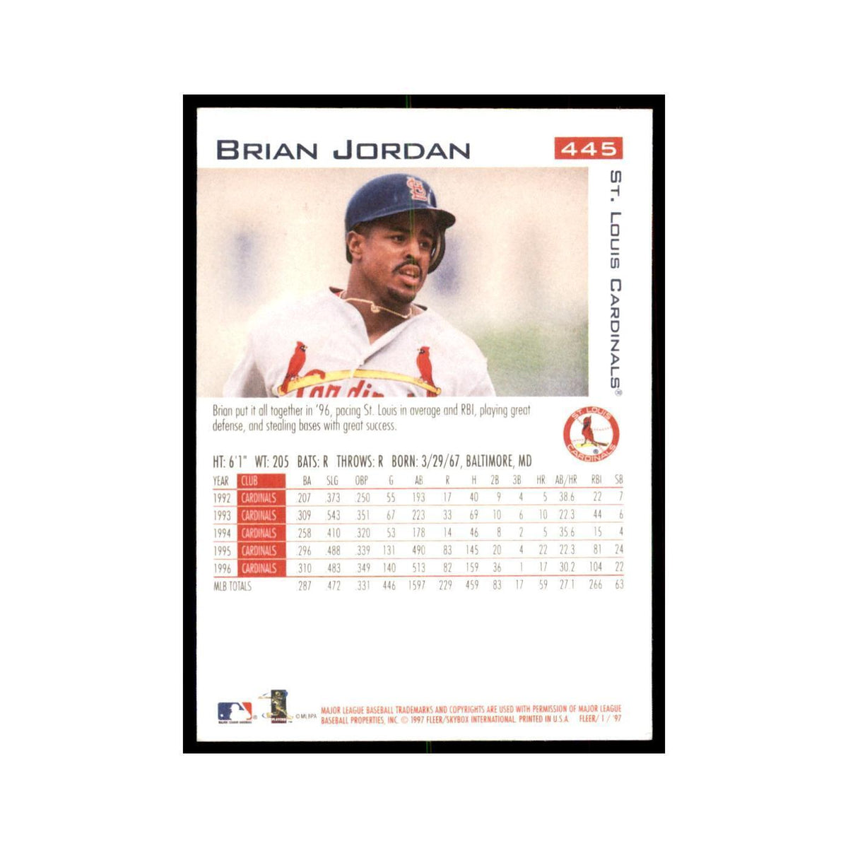 1997 Fleer Brian Jordan Baseball Cards #445