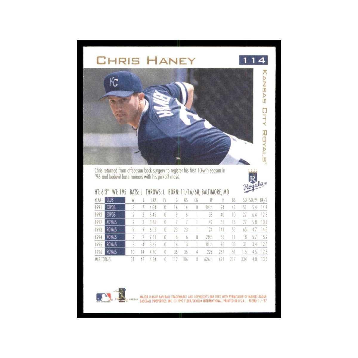 1997 Fleer Chris Haney Baseball Cards #114