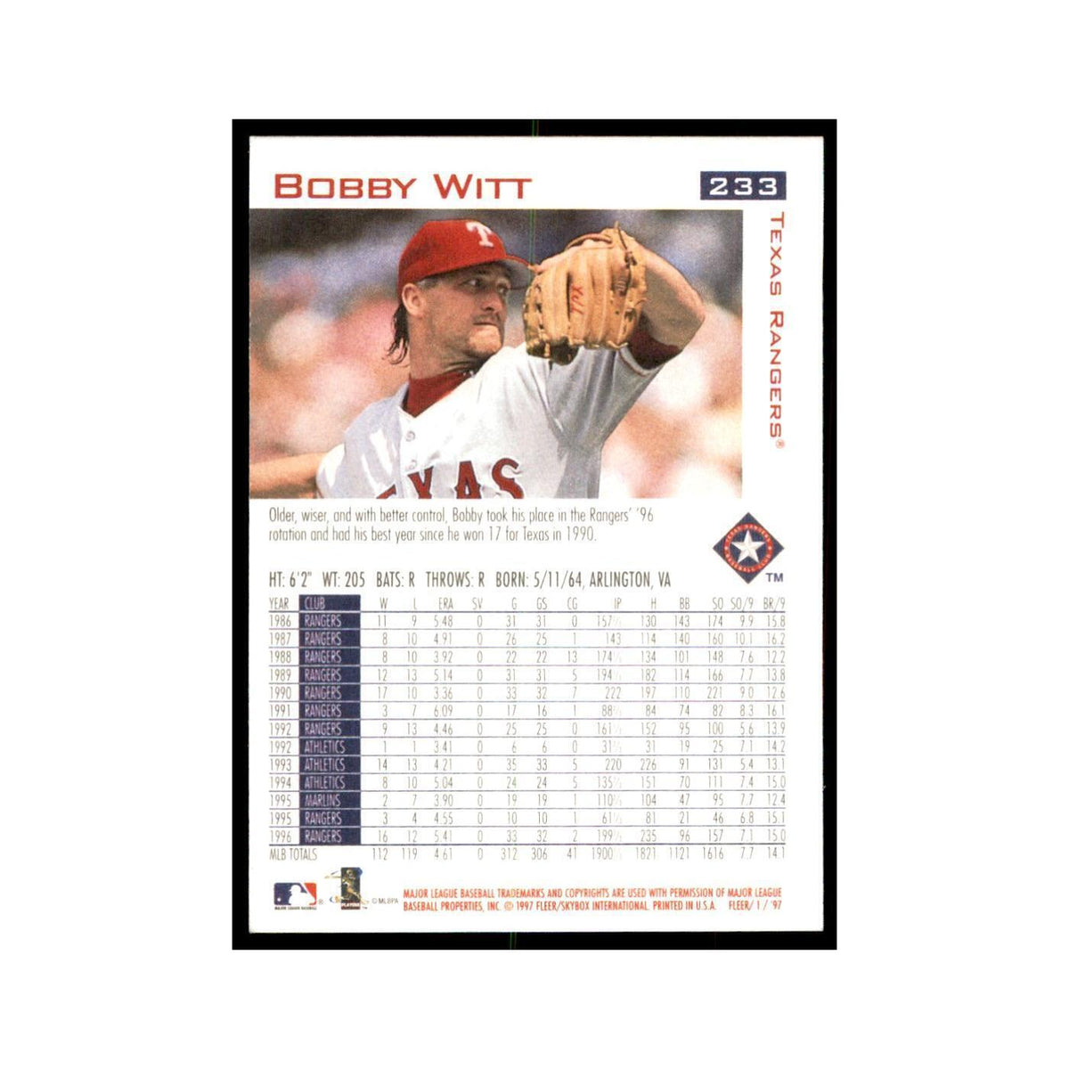 1997 Fleer Bobby Witt Baseball Cards #233