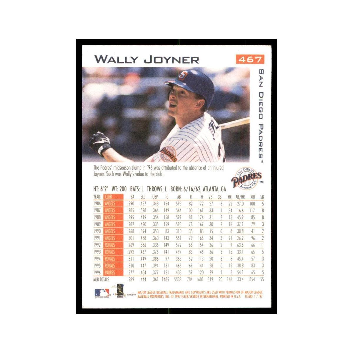 1997 Fleer Wally Joyner Baseball Cards #467