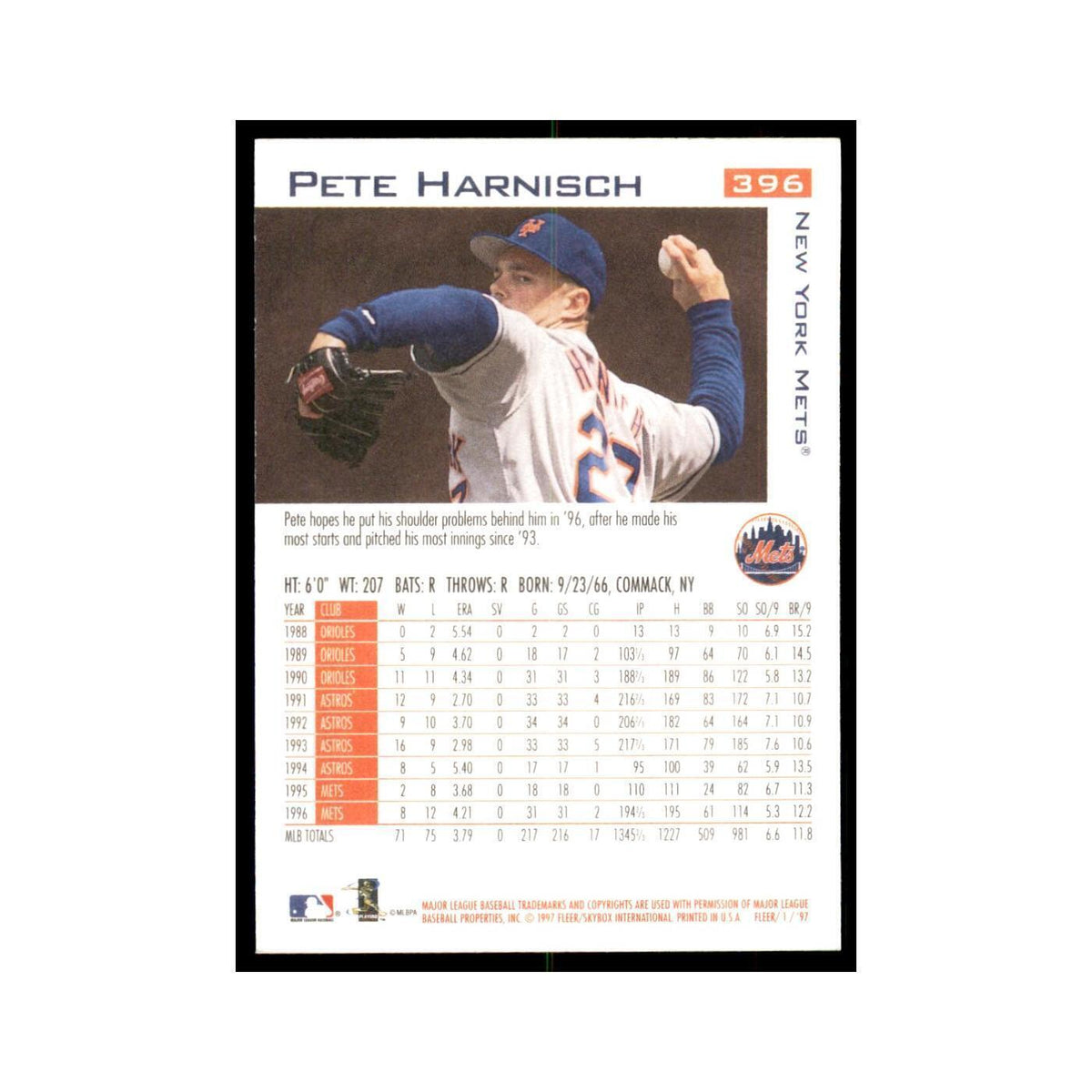 1997 Fleer Pete Harnisch Baseball Cards #396