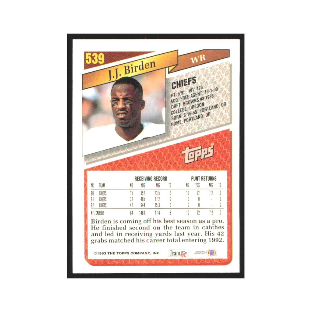 1993 Topps J.J. Birden Chiefs #539