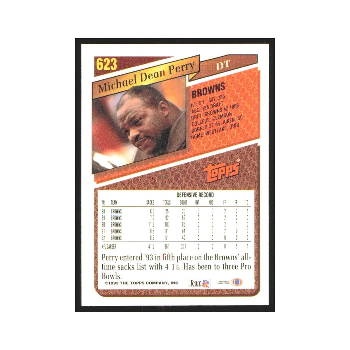 1993 Topps Michael Dean Perry Browns #623