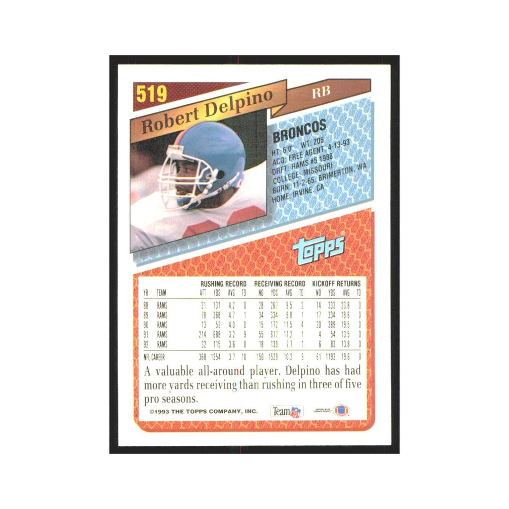 1993 Topps Robert Delpino Broncos #519