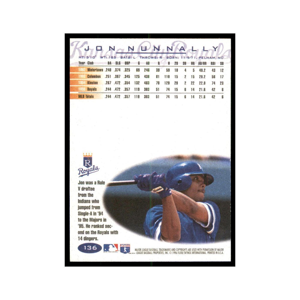 1996 Fleer Jon Nunnally Baseball Cards #136