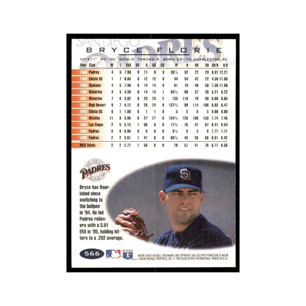 1996 Fleer Bryce Florie Baseball Cards #566