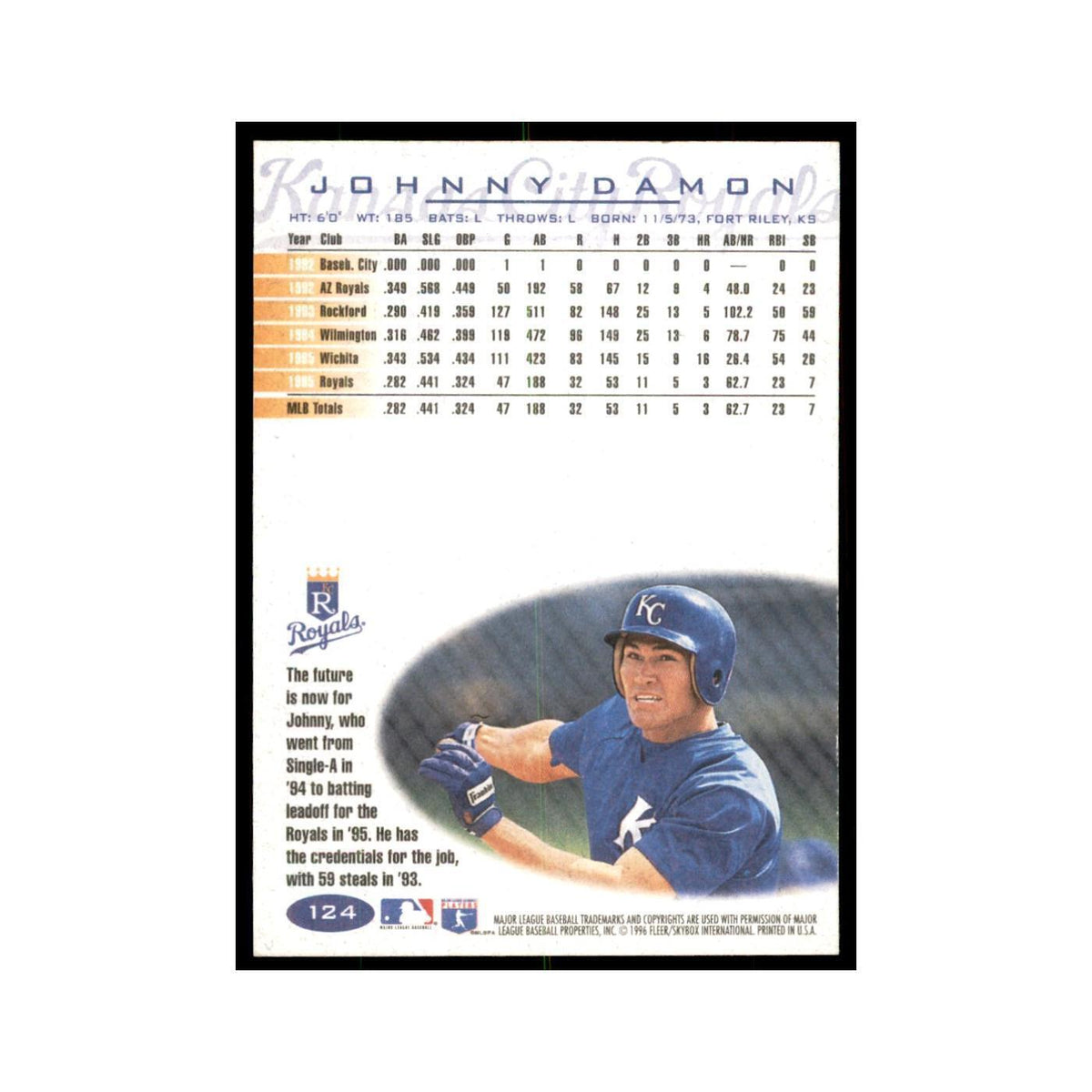 1996 Fleer Johnny Damon Baseball Cards #124