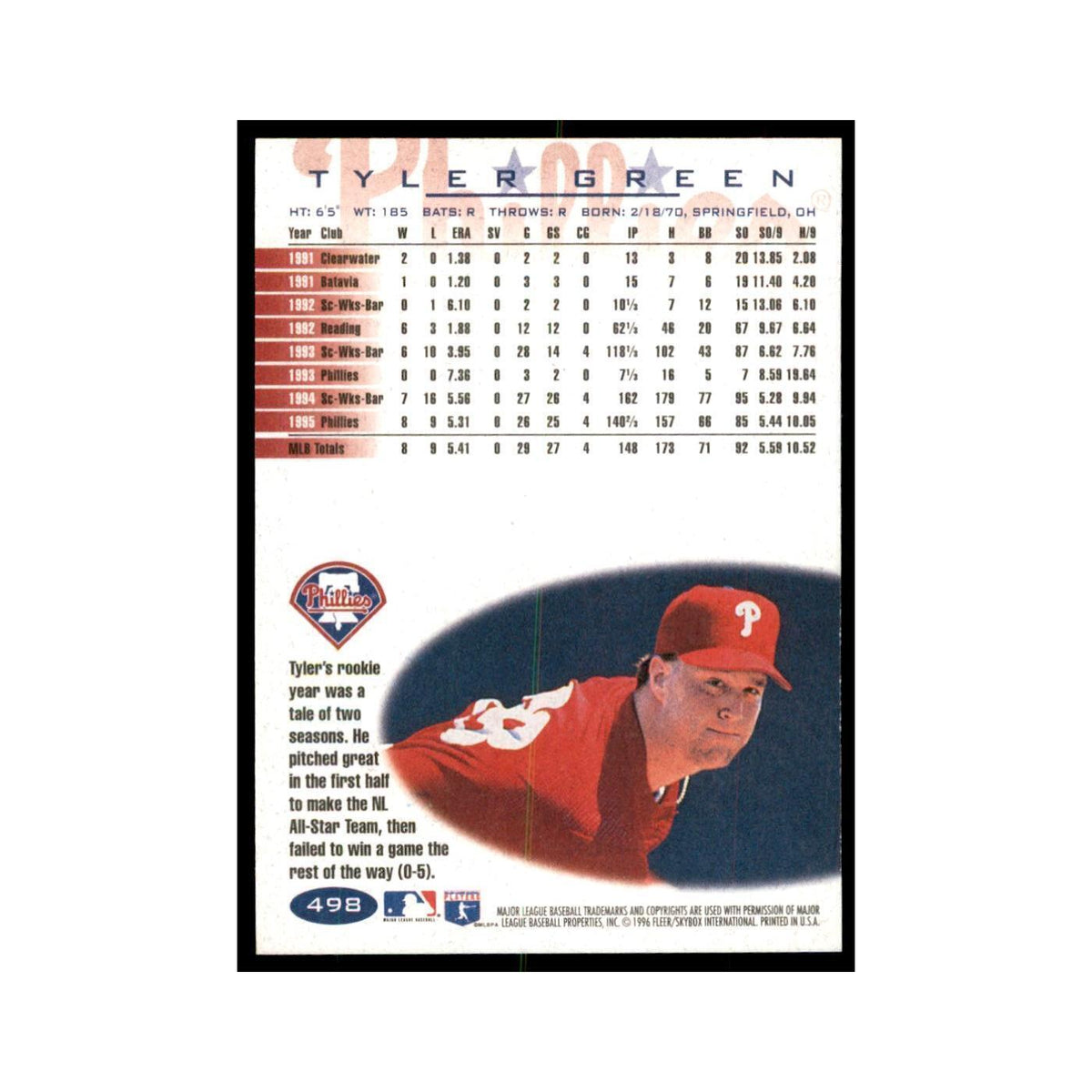 1996 Fleer Tyler Green Baseball Cards #498