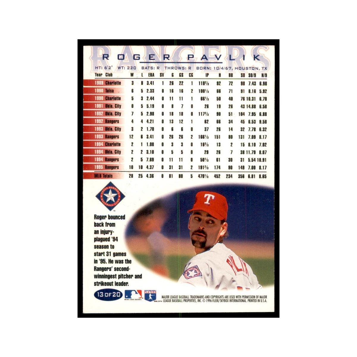 1996 Fleer Roger Pavlik Baseball Cards #13