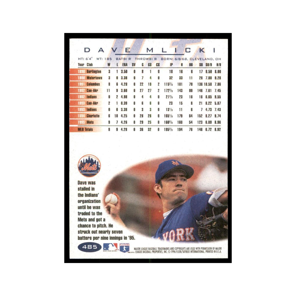 1996 Fleer Dave Mlicki Baseball Cards #485